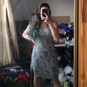 CK ruffled stretchy speckled textured high collar casual work cockrail Corpdress